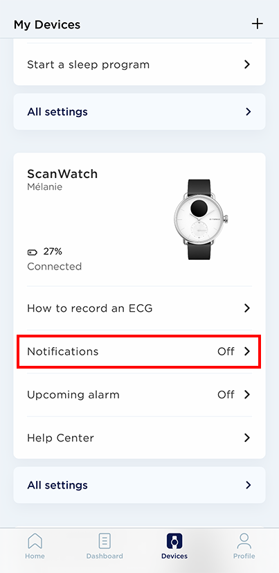 ScanWatch Enabling notifications on my watch Withings Support